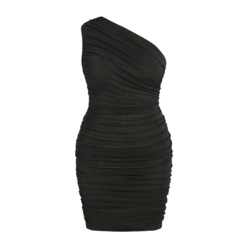 Women’s Plus Size Little Black Jersey One Shoulder Midi Dress, Size 3X